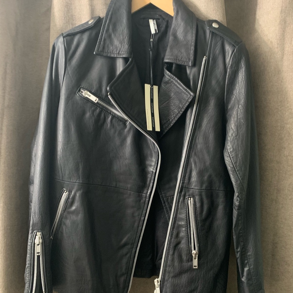 TopShop womens real leather black biker jacket
